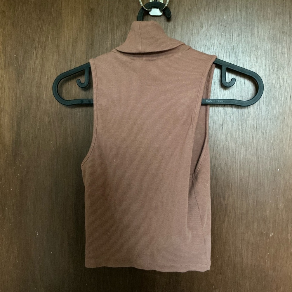 Zara Brown Ribbed Sleeveless Turtleneck Cropped Tank Top Size S - Picture 2 of 3